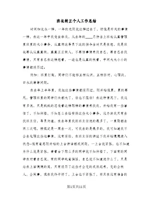 班长转正个人工作总结（5篇）