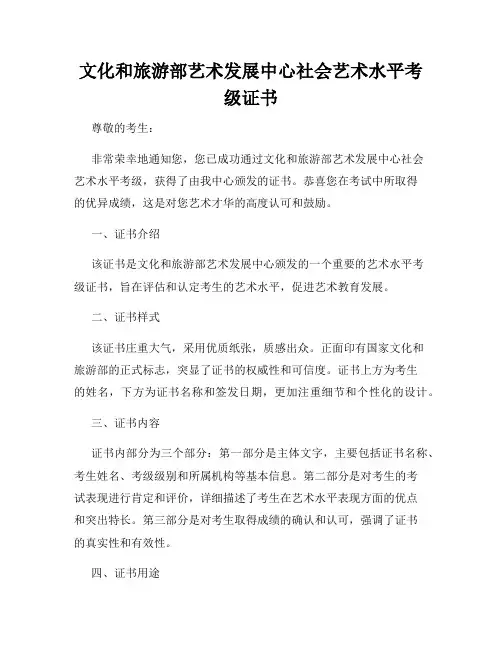 文化和旅游部艺术发展中心社会艺术水平考级证书