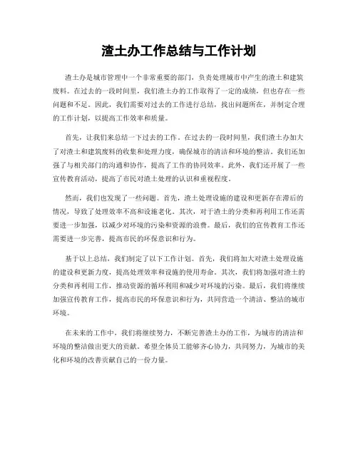 渣土办工作总结与工作计划