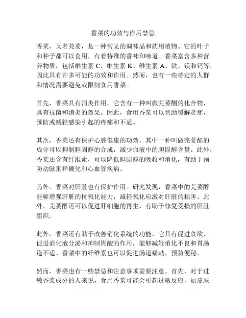 香菜的功效与作用禁忌
