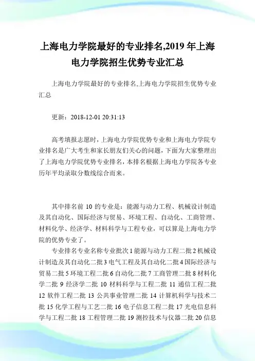 上海电力学院最好的专业排名,2019年上海电力学院招生优势专业汇总.doc