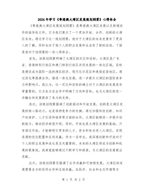 2024年学习《粤港澳大湾区发展规划纲要》心得体会