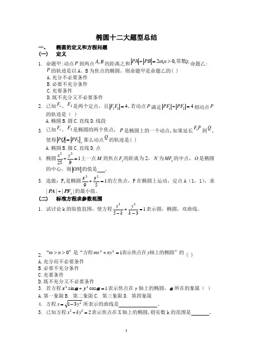 (完整word)椭圆十二大题型精华总结(学生版),推荐文档