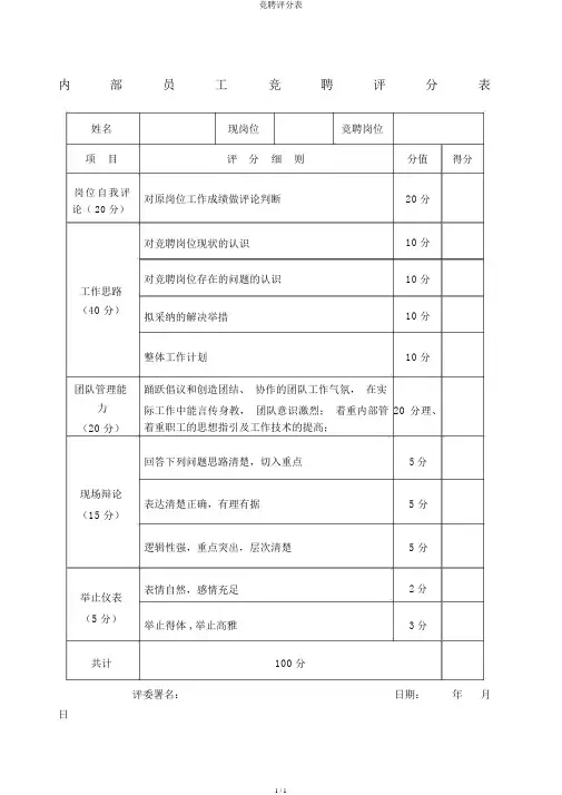 竞聘评分表