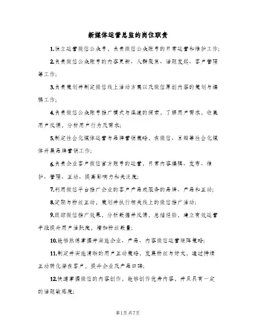 新媒体运营总监的岗位职责（5篇）