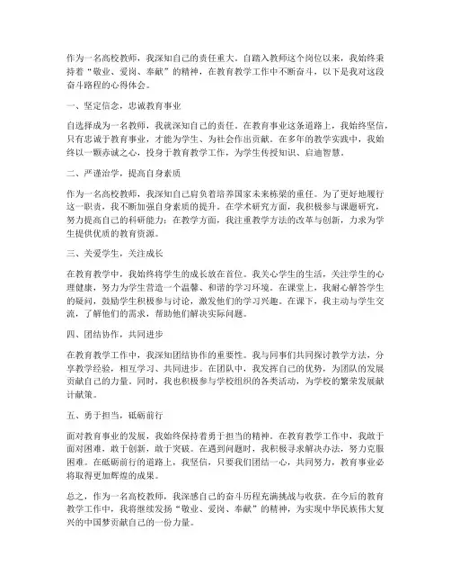 高校教师奋斗路程心得体会