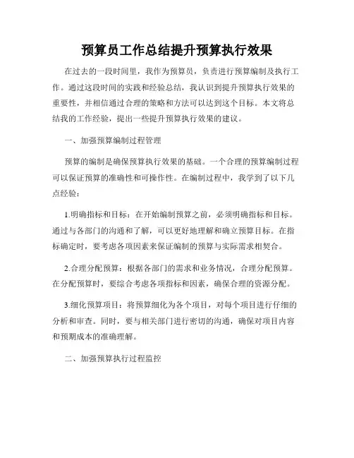 预算员工作总结提升预算执行效果