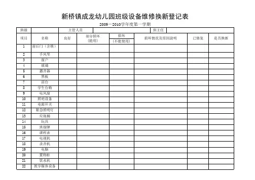班级设备维修换新登记表2