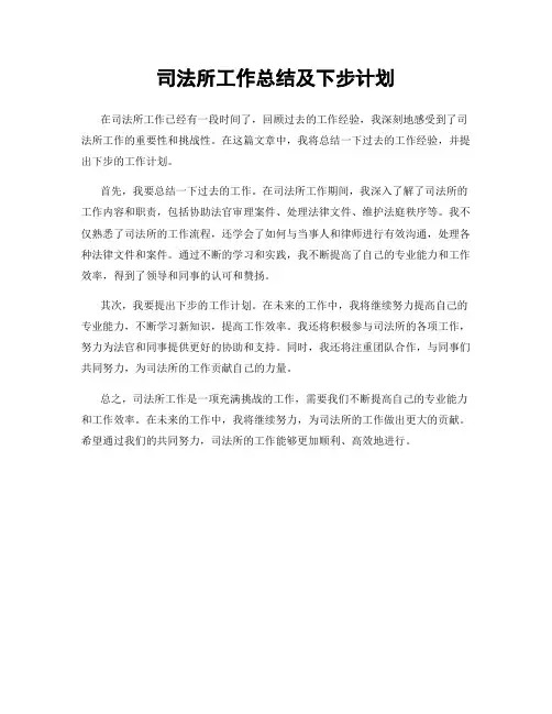 司法所工作总结及下步计划