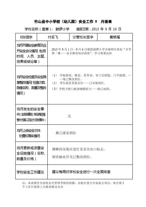 校园安全月报表
