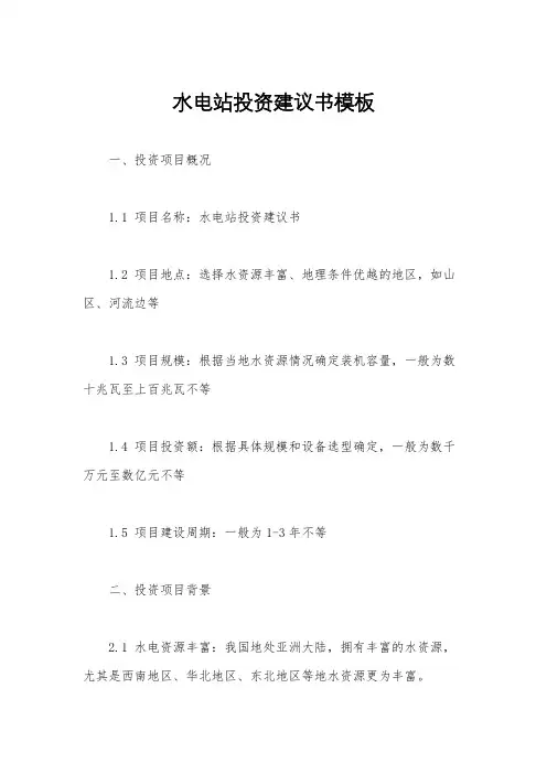 水电站投资建议书模板