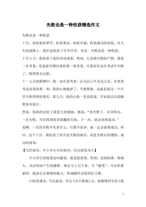 失败也是一种收获精选作文