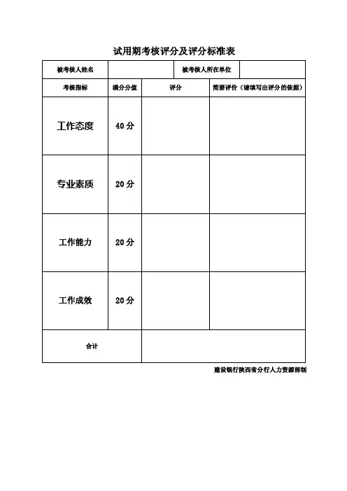 试用期考核评分及评分标准表