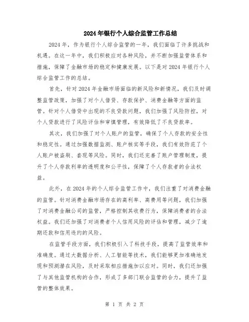2024年银行个人综合监管工作总结