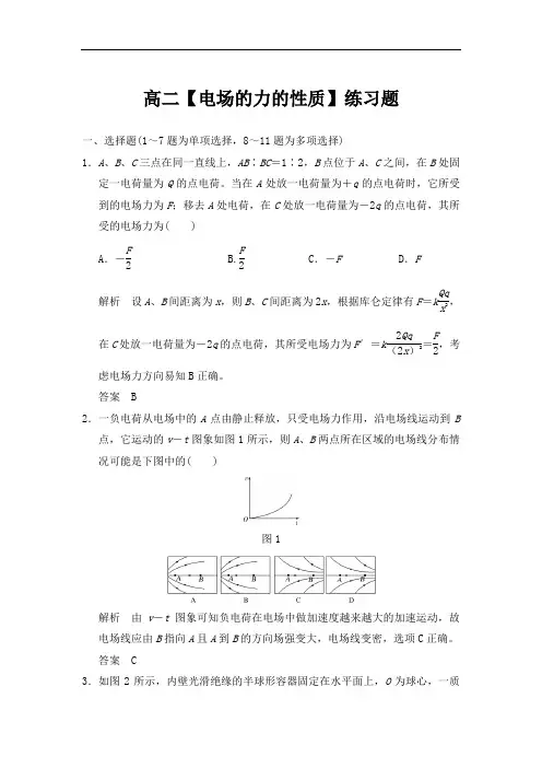 高二【电场的力的性质】练习题(带解析)