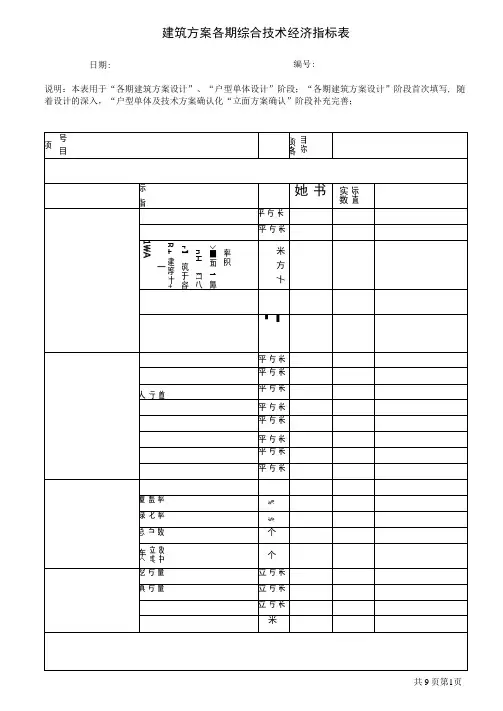 住宅建筑方案各期综合技术经济指标表模板