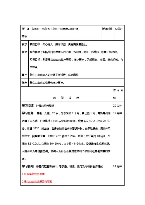 急性白血病病人的护理——教案