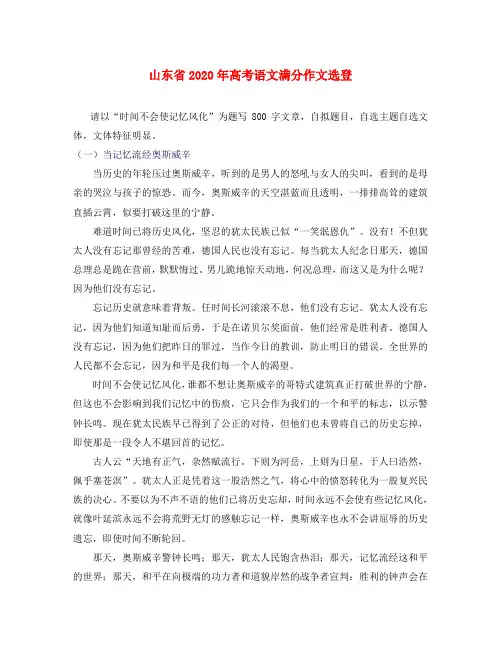 山东省2020年高考语文满分作文选登