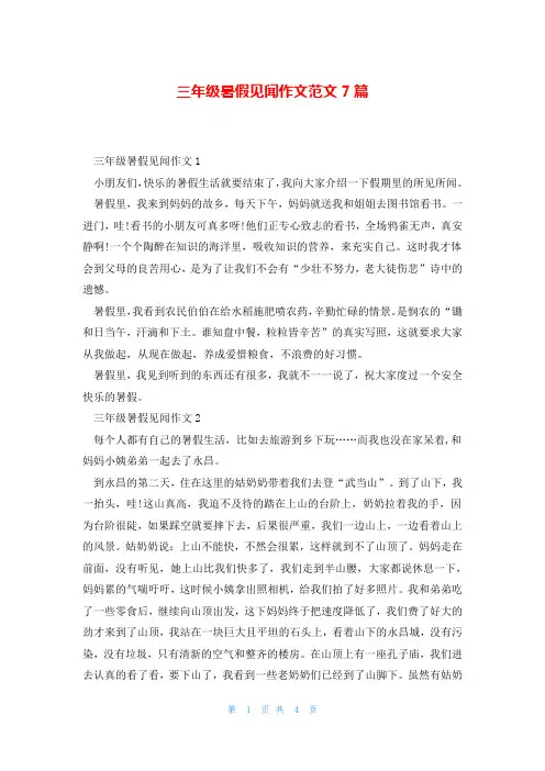 三年级暑假见闻作文范文7篇