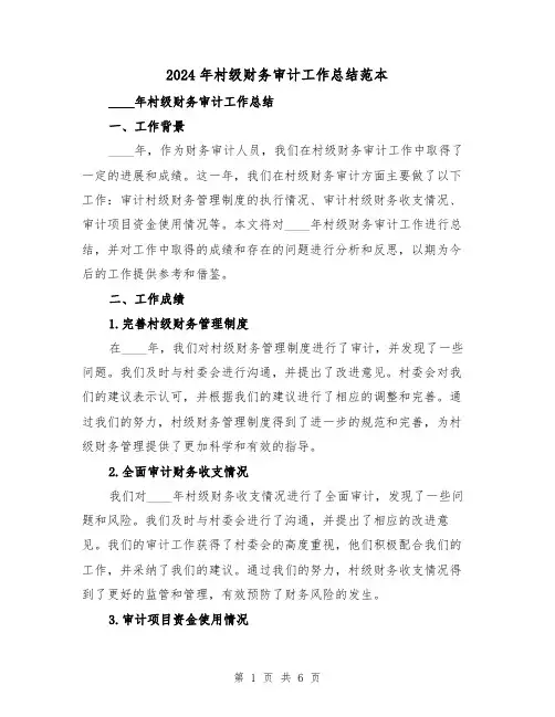 2024年村级财务审计工作总结范本(2篇)