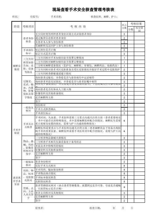 手术安全核查查检表