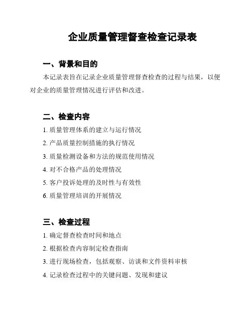 企业质量管理督查检查记录表
