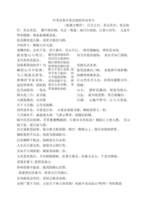 中考试卷中常出现的诗词名句.doc