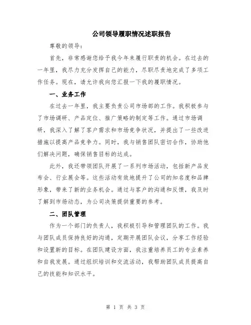 公司领导履职情况述职报告