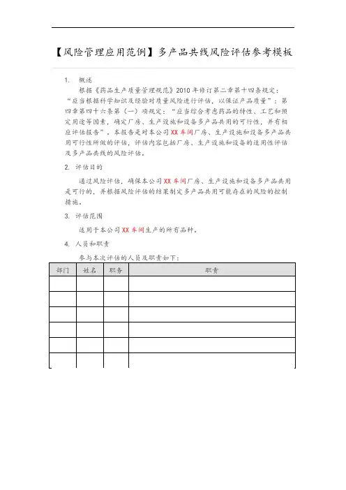 多产品共线生产风险评估模板
