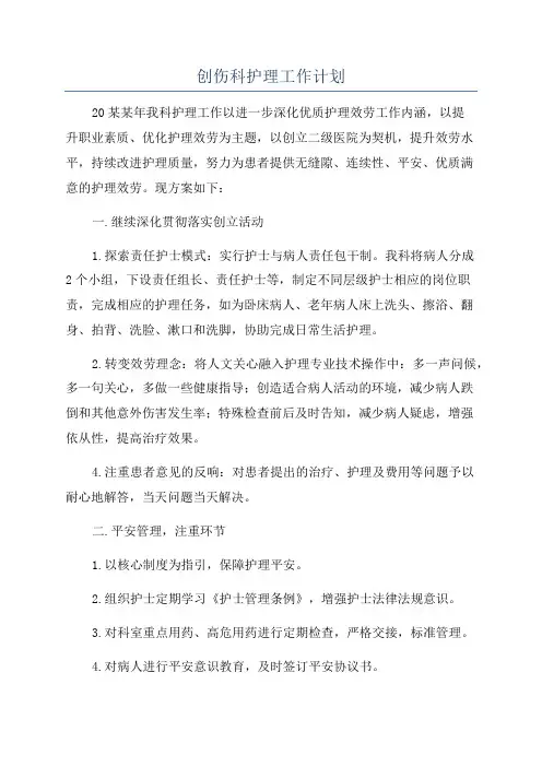创伤科护理工作计划