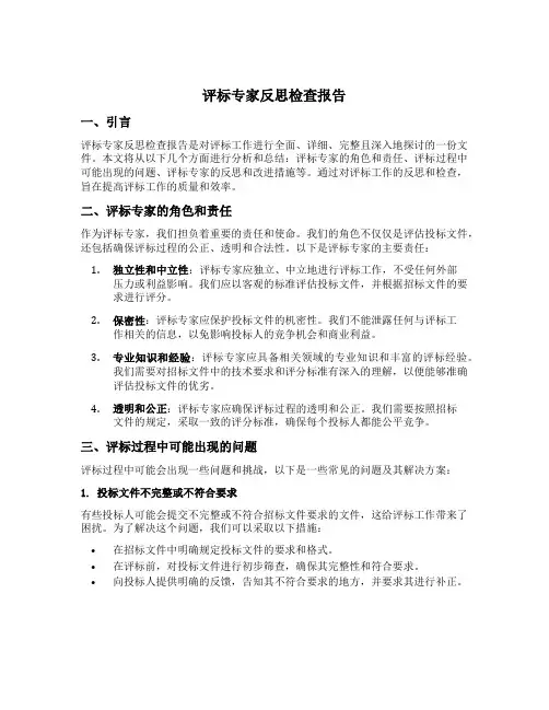 评标专家反思检查报告