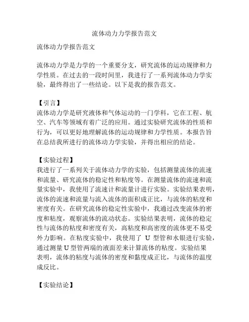流体动力力学报告范文