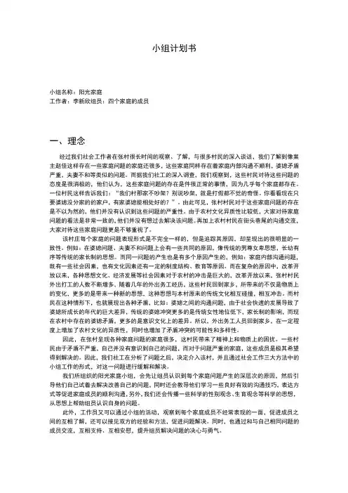 小组工作项目计划书