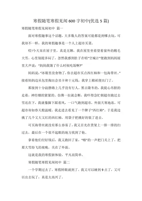 寒假随笔寒假见闻600字初中(优选5篇)