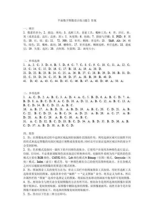 平面数字图像设计模拟试题一参考答案