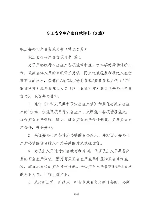 职工安全生产责任承诺书(3篇)