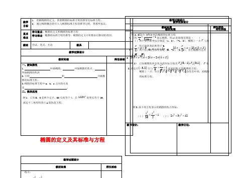 高中数学第二章圆锥曲线与方程2.2.1椭圆的定义及其标准与方程教案新人教B1新人教B数学教案