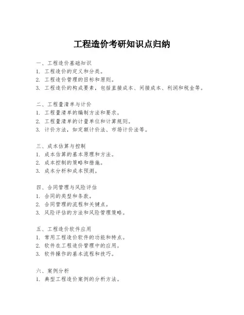 工程造价考研知识点归纳