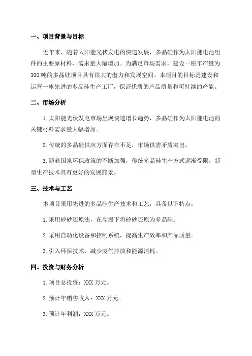 年产300吨多晶硅项目可行性研究报告