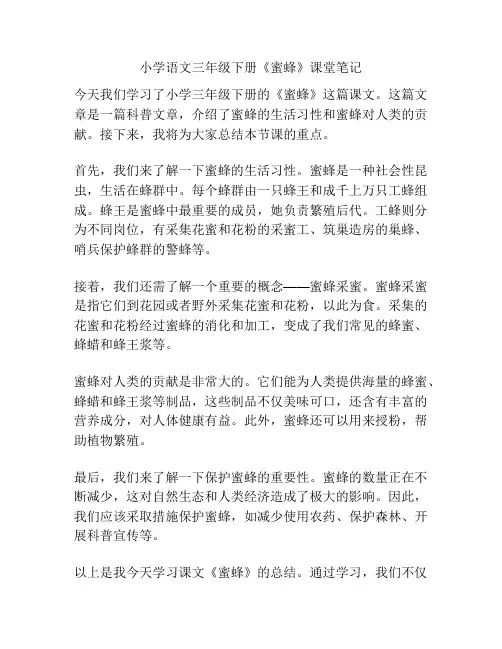 小学语文三年级下册《蜜蜂》课堂笔记