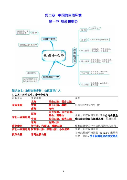 第二章 第一节 地形和地势 基础知识讲解 人教版地理八年级上册