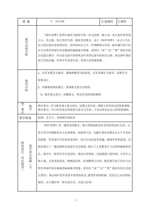 1、绿叶的梦