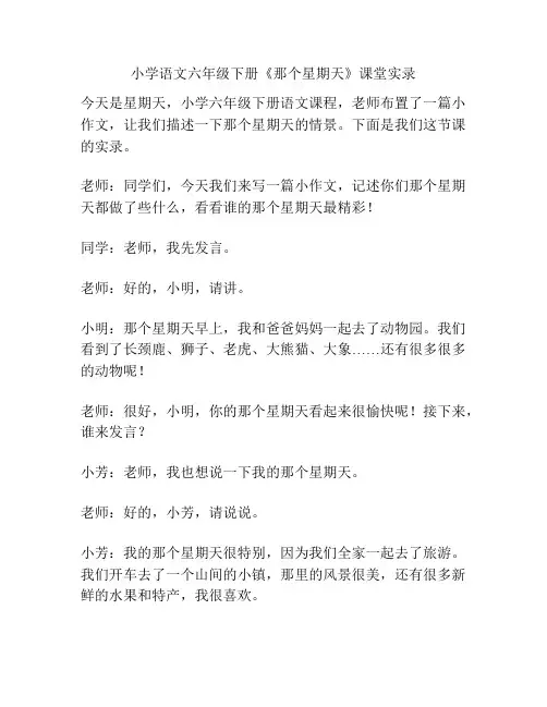 小学语文六年级下册《那个星期天》课堂实录