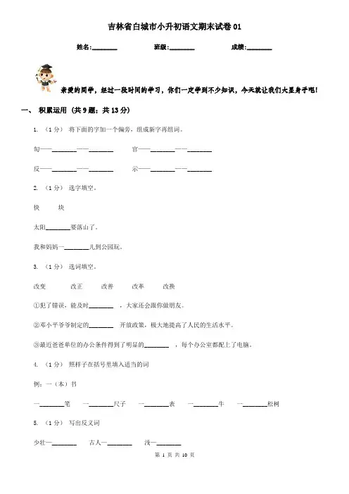 吉林省白城市小升初语文期末试卷01