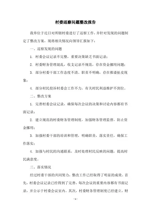 村委巡察问题整改报告
