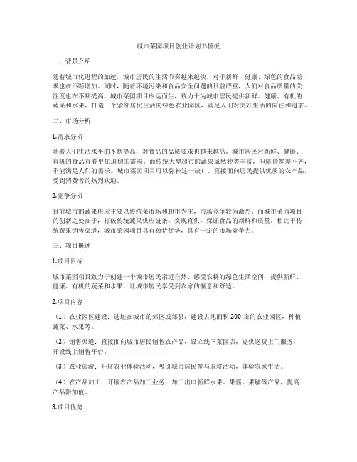 城市菜园项目创业计划书模板