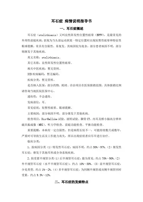 耳石症 病情说明指导书