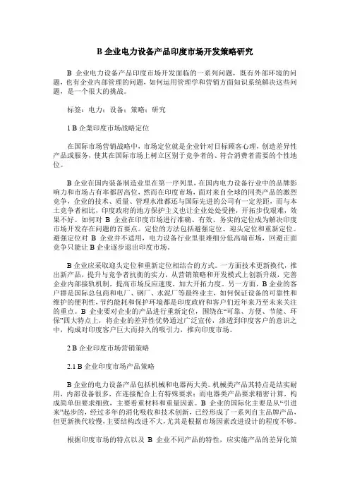 B企业电力设备产品印度市场开发策略研究