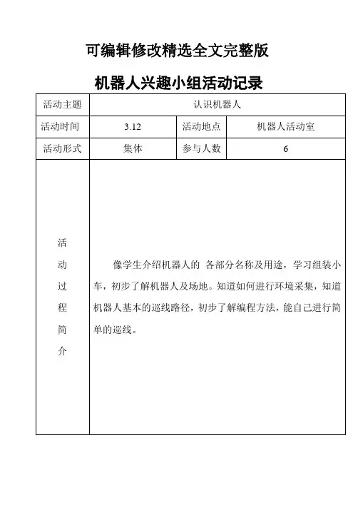 机器人兴趣小组活动记录精选全文完整版