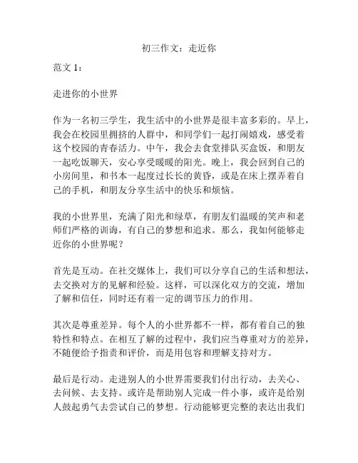 初三作文：走近你